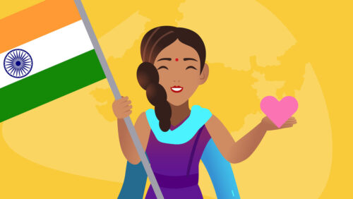 Laxmi holding flag of india representing initiative in India to improve clean water and sanitation
